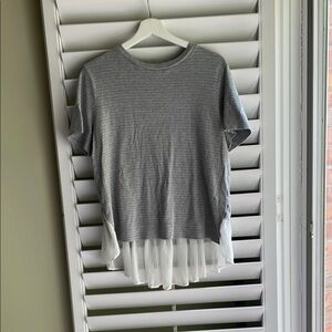 Banana Republic Gray Striped Top with White Hem